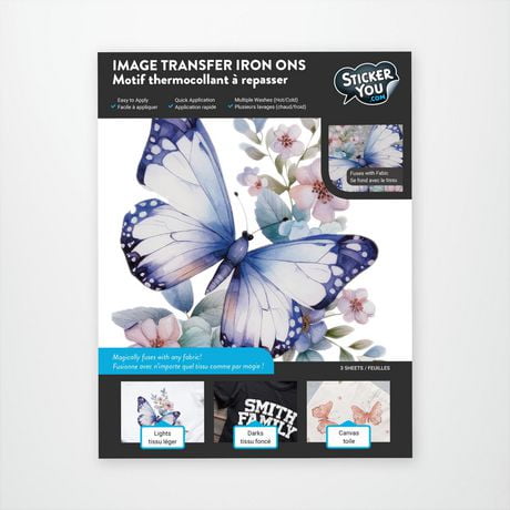 Iron-on UV/DTF transfer beautiful butteflies for tshirts, bags and more, 3 sheets