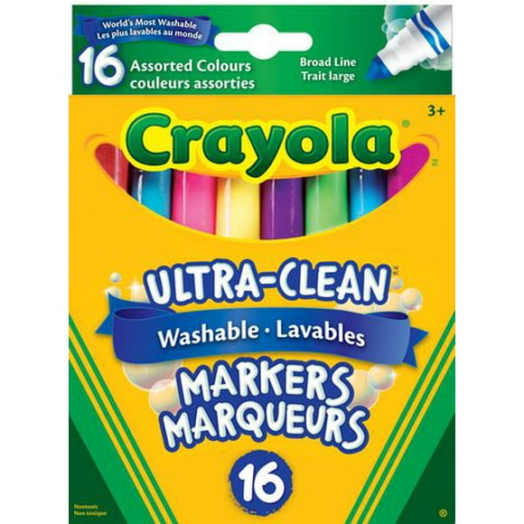 Crayola 16 Washable Broad Line Markers, Wide tip for large area colouring.