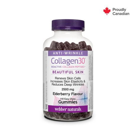 Webber Naturals Collagen30 Bioactive Collagen Peptidesᔿᒼ 2500 mg Saveur de sureau gélifiés 110 Gelifies
