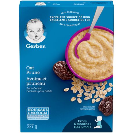 Céréales pour bébés dès 6 mois +, 227 g, avoine et pruneau – Gerber :  Aliments et jus