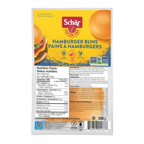 Pains à hamburger sans gluten Schär 300 grammes