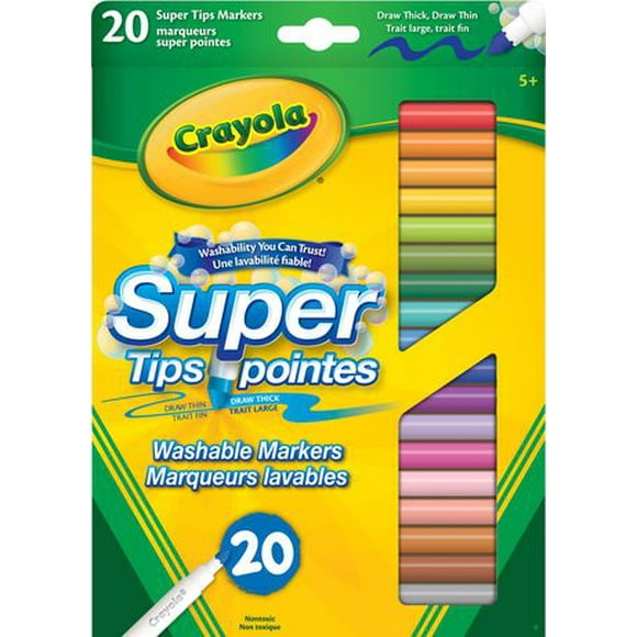 Marqueurs Super pointes lavables, 20 ct Paquet de 20 marqueurs lavables avec de super pointes de Crayola. Des marqueurs offre une application de couleur impeccable, qui couvre parfaitement..