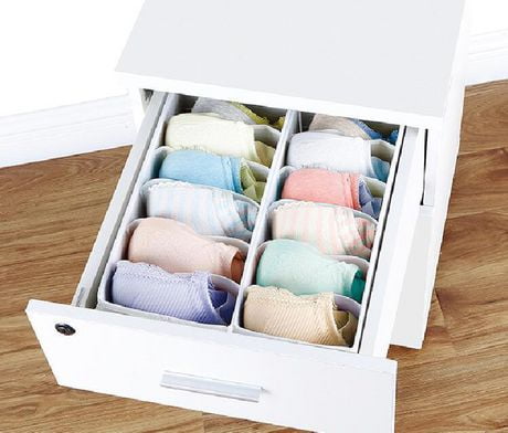 Mainstays Separateurs D Organisateur De Tiroir De Sous Vetements Boites De Rangement De Placard Pliable Pour Vetements Chaussettes Lingerie Sous Vetements Cravate Ceinture Bebe Chambre Blanc 6 Cellules Walmart Canada