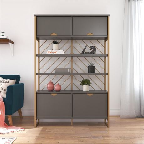 CosmoLiving by Cosmopolitan Brielle Shoe Storage Bookcase & Room Divider, Graphite Gray