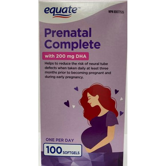 Equate Prenatal Complete with 200mg DHA, 100 Softgels, <br>One per day