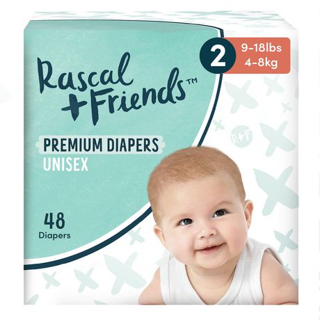 Rascal + Friends Premium Diapers, Unisex, Sizes 1-6, 30-52 Count
