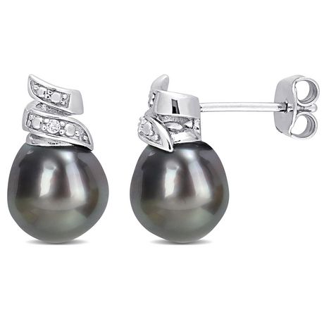 Miabella Tahitian Cultured Pearl and Diamond Accent Sterling Silver ...