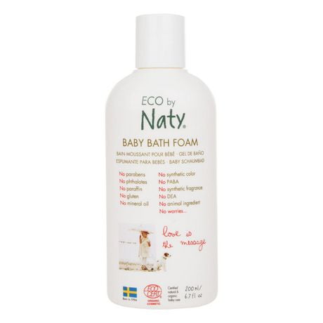 Eco by Naty Mousse de bain douce pour bébé, certifiée par Ecocert, pour peaux sensibles avec ingrédients naturels et bio - sans produits chimiques nocifs, 6 x 6.7 Fl. Once (bain moussant sans larmes)