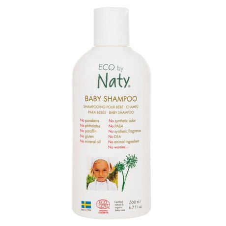 Eco by Naty Shampooing doux certifié Ecocert pour peaux sensibles à base d'ingrédients biologiques et naturels - Sans produits chimiques nocifs, 6 x 6.7 Fl. Once (sans larmes et sans parfum)