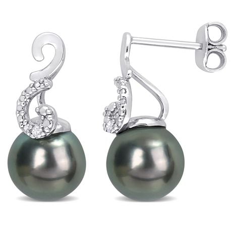 Miabella Tahitian Cultured Pearl and Diamond Accent Sterling Silver ...