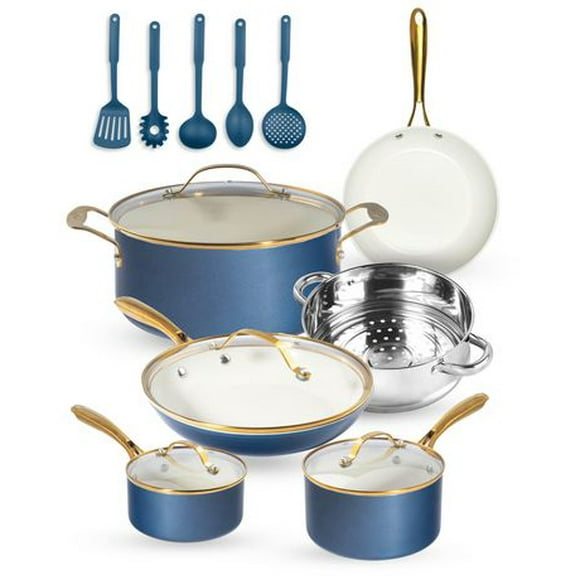 Gotham Steel Nonstick Cookware Set Pots and Pans Set with Utensils Cream Collection 15Pcs, cookware set