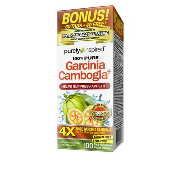 Purely Inspired 100% Pure Garcinia Cambogia, Helps Suppress Appetite, Weight Management, Vegan Tablets (120ct), 100 Tablets