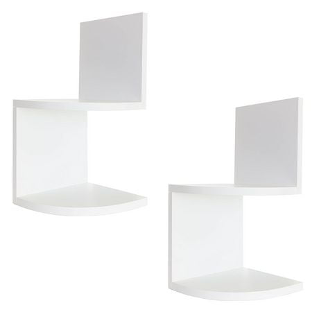 Kiera Grace Modern Corner Floating Shelves, Set of 2, White, Corner Shelf