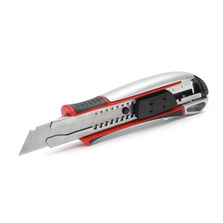 Swiss Tech Couteau tout usage amovible de 18 mm, aluminium, poignée coussinée en TPR Acier SK5, usage intensif