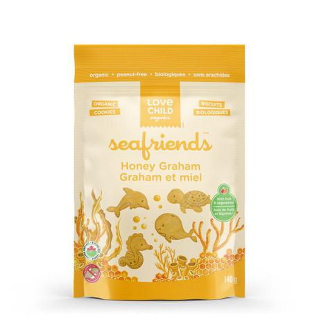 Love Child Organics Sea Friends Honey Graham Cookies 140g Pouch, Flavourful cookies with fun sea shapes