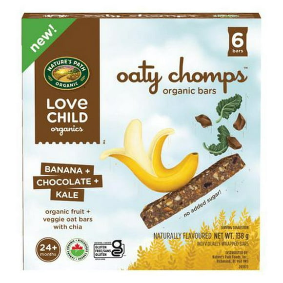 Love Child Organics Oaty Chomps Banana + Chocolate + Kale Snack Bar 138g Box, Organic cocoa infused oat bar for toddlers