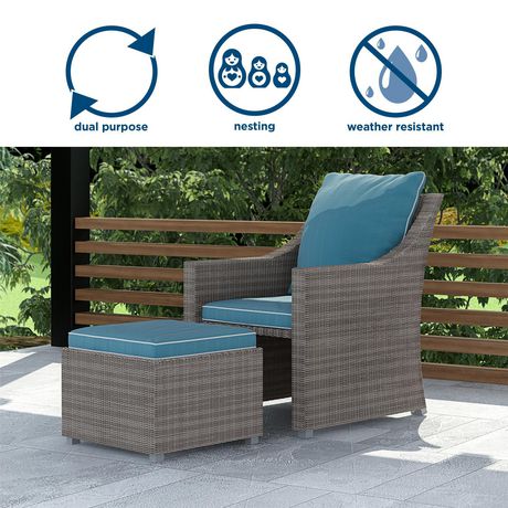 Cosco Outdoor 2 Piece Patio Set, Outdoor Patio Chair With Nesting Ottoman