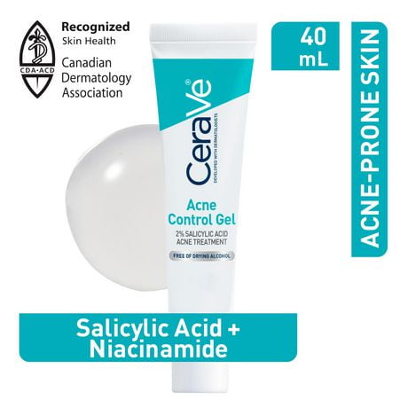 Gel de contrôle de l'acné CeraVe pour le visage, les boutons et les pores, avec acide salicylique, 3 céramides essentiels, niacinamides. Développé avec des dermatologues, non comédogène, sans huile, sans parfum, 40 ml Traitement contre l'acné