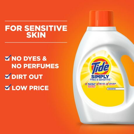 Tide Simply Free & Sensitive Liquid Laundry Detergent, Unscented ...