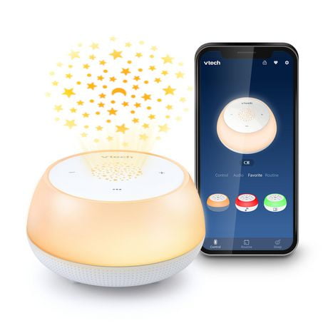 VTech BC8213 V-Hush Junior Sleep Training Soother Portable Bluetooth Speaker includes a Professional Sleep Training Program, Colorful One-Touch Night Light and Glow-on-Ceiling Projector (White), BC8213
