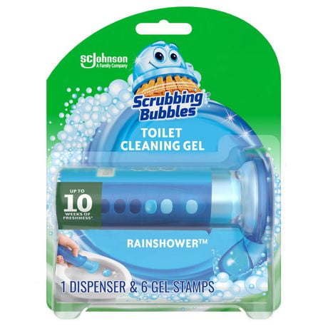 Scrubbing Bubbles® Toilet Bowl Cleaner, Fresh Gel Stamp, Rainshower Scent, Dispenser with 6 Gel Stamps, 38 g