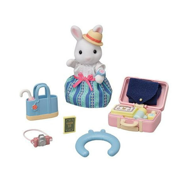 Calico Critters Snow Rabbit Mother's Weekend Travel Set, Dollhouse Playset with Figure and Accessories