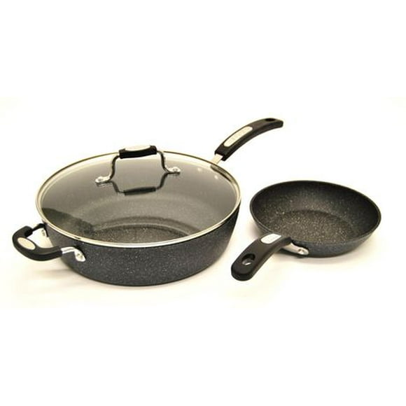 Starfrit The Rock Classic 12'' Non-Stick Deep Frypan with Lid + BONUS 8'' The Rock Skillet, Forged Aluminum