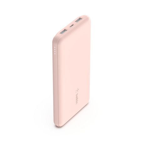 BOOST↑CHARGE 3-Port Power Bank 10K + USB-A to USB-C Cable, Rose Gold, 10k Power Bank Rose Gold