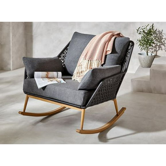 HOMETRENDS Sienna Patio Cuddle Rocking Chair - Grey, Handwoven wicker