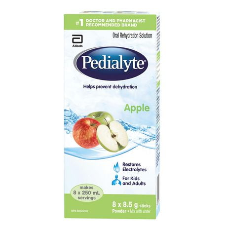 Bâtonnets de poudre d'électrolytes Pedialyte, solution de réhydratation orale, pomme, 8 x 8,5 g 8,5g