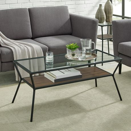 Modern Angled Coffee Table with Open Shelf - Dark Walnut | Walmart Canada