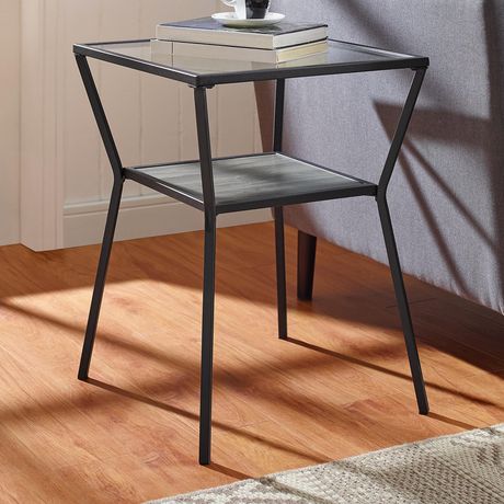 Modern Angled Side Table With Open Shelf Slate Grey Walmart Canada