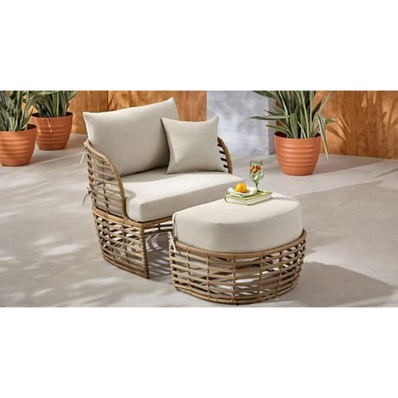 HOMETRENDS Dune Patio Cuddle Chair & Ottoman - Taupe, Handwoven wicker