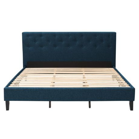 CorLiving Nova Ridge Luxurious Upholstered King Size Platform Bed Frame with Headboard - Platform Design, No Boxspring Required, Perfect for King Bed, Headboard and Frame Combination