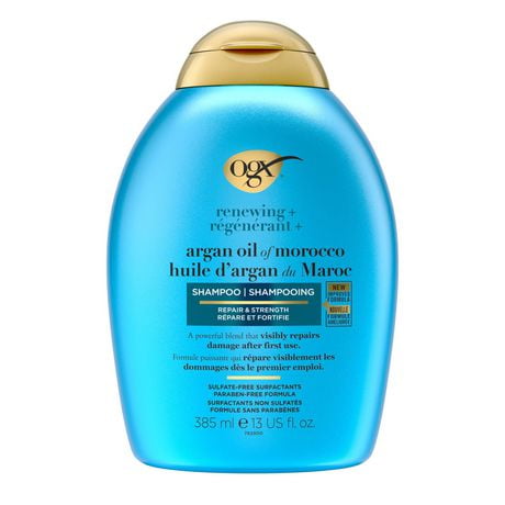 OGX Renewing + Argan Oil of Morocco Shampoo, Damage Repairing Shampoo & Argan Oil to Help Strengthen & Repair Dry, Damaged Hair, Paraben-Free, Sulfate-Free Surfactants, 385 mL