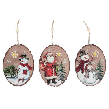 Led Oval Flat Wood Hanging Ornaments (Asstd)-Set of 3 - Walmart.ca