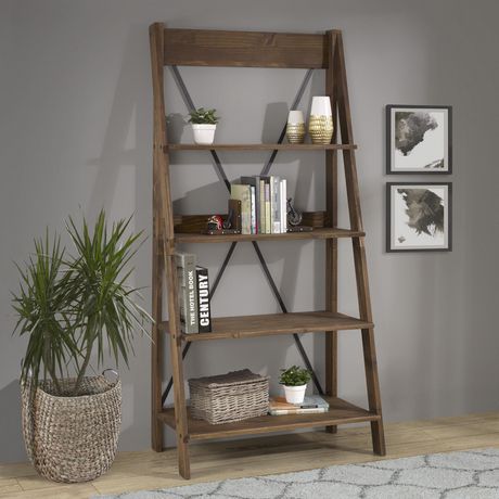 4 Shelf Modern Farmhouse Solid Wood, Farmhouse Style Ladder Bookcase
