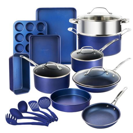 Ens. de batterie de cuisine et plats allant au four Granitestone Blue 20 pièces