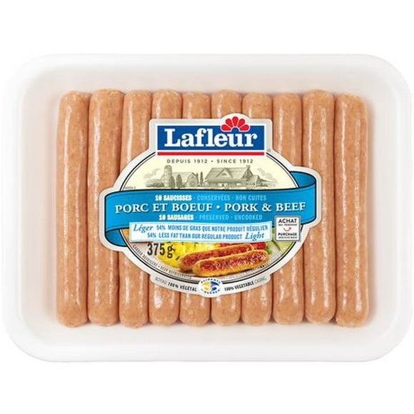 Saucisses a dejeuner de porc et de bœuf moins sel frais Lafleur Quantité volumétrique : 375g