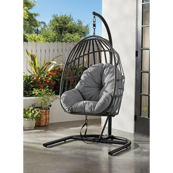 Mainstays Patio Hanging Egg Chair with Stand - Grey, All-weather wicker