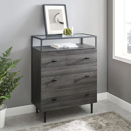 Modern Glass Top 3 Drawer Storage Chest Slate Grey Walmart Canada