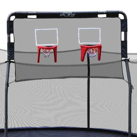 SKYWALKER TRAMPOLINES Double fixation de jeu de basket-ball pour trampolines extérieurs ronds de 15 pieds, matériaux souples pour une plongée en toute sécurité