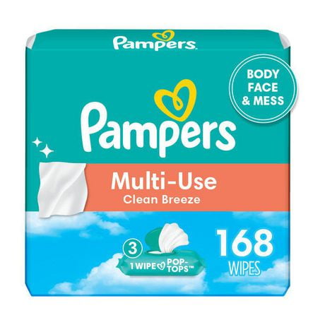 Pampers Baby Wipes Multi-Use Clean Breeze 3X Pop-Top Packs, 168 Count