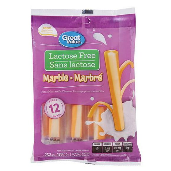 Great Value Lactose Free Marble Cheese Strings, 12 packs, 252 g