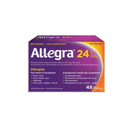Allegra Lot de 48 comprimés anti-somnolence, soulagement rapide et efficace des allergies saisonnières, soulage le nez qui coule, les éternuements, les yeux aqueux, les démangeaisons de la gorge 24H comp. pour le soulagement des allergies