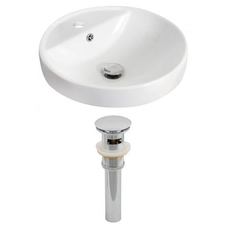 18.25-in. W Drop In White Bathroom Vessel Sink Set For 1 Hole Center Faucet AI-14835