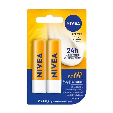 NIVEA Sun Caring 24H Moisture Lip Balm Sticks with SPF 30, Duo Pack, 2 x 4.8g