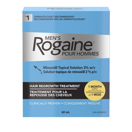 ROGAINE® pour hommes, traitement pour la perte et l’amincissement des cheveux, solution topique de minoxidil à 2 % pour la repousse des cheveux, approvisionnement de 1 mois, 60 ml 60 ml