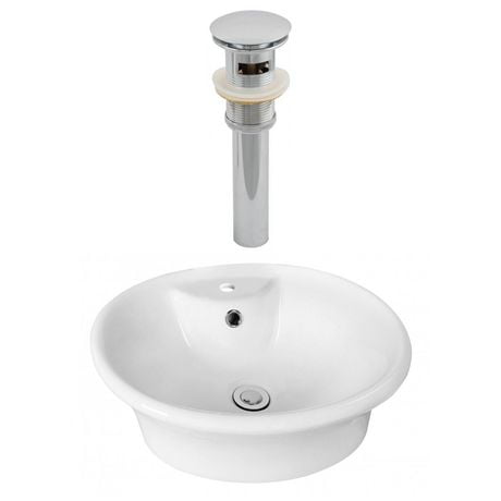 19-in. W Above Counter White Bathroom Vessel Sink Set For 1 Hole Center Faucet AI-14872
