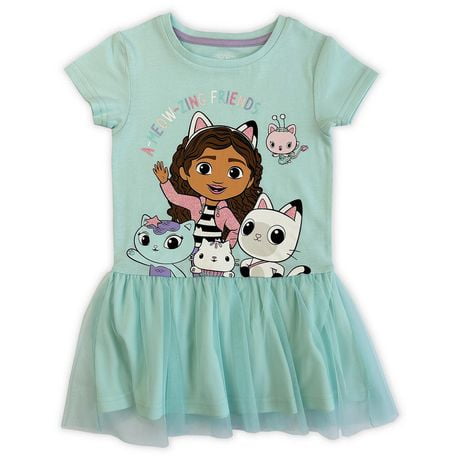 Gabby's Dollhouse Toddler Girls short sleeve  casual Tutu dress, Sizes 2T to 5T